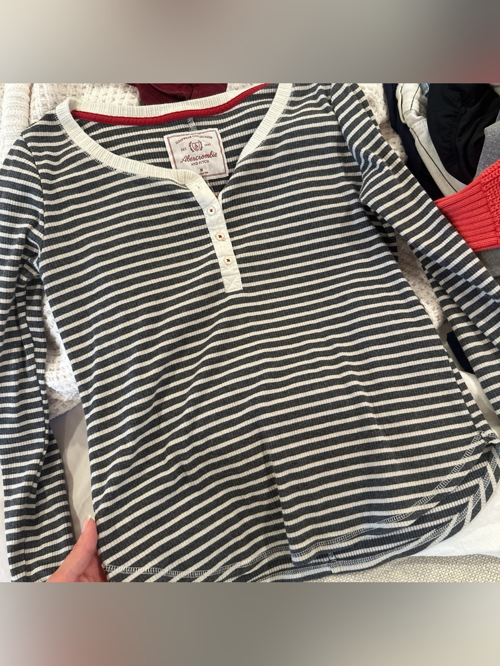 Abercrombie & Fitch Black, White & Red Striped Henley